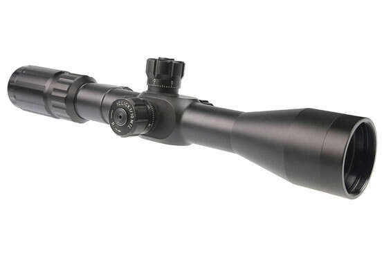 The Primary Arms HUD DMR 4-14 rifle scope features a 44mm objective lens